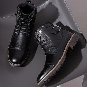 Men's Boots Boots for Men Casual Boots Motorcycle Combat Ankle Dress Boots-BLK